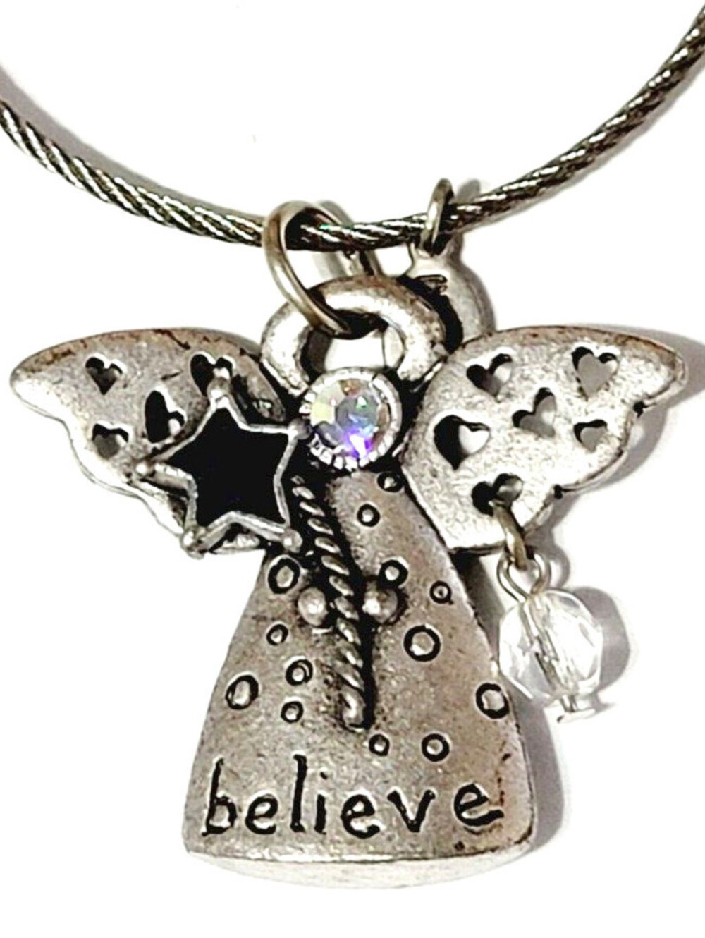 Chico's Angel Keychain Pewter-tone Rhinestones 'beleve' Woman's Accessory acc-
